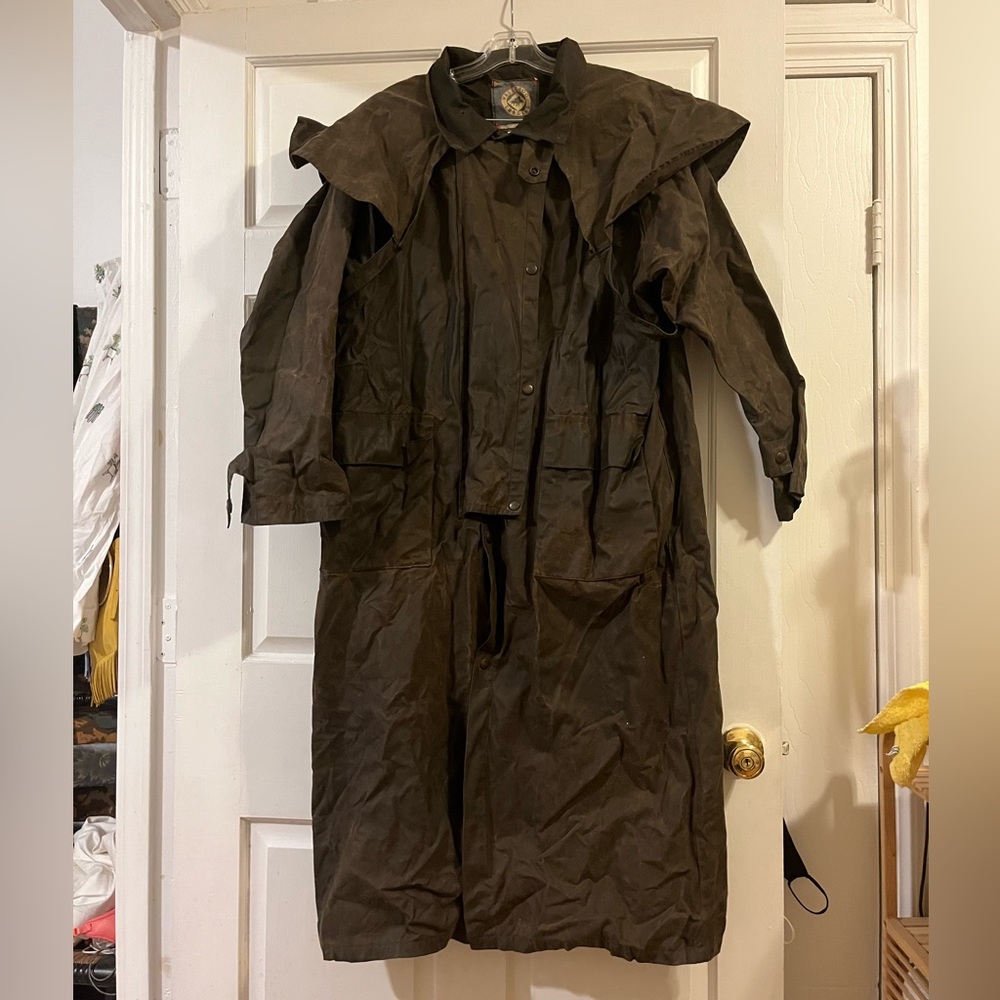 Authentic Australian Outback Waxed Brown Duster Coat, Mens L